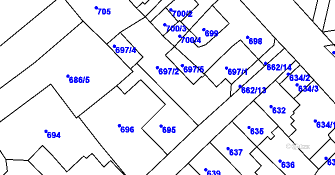 Parcela st. 697/6 v KÚ Sobědruhy, Katastrální mapa