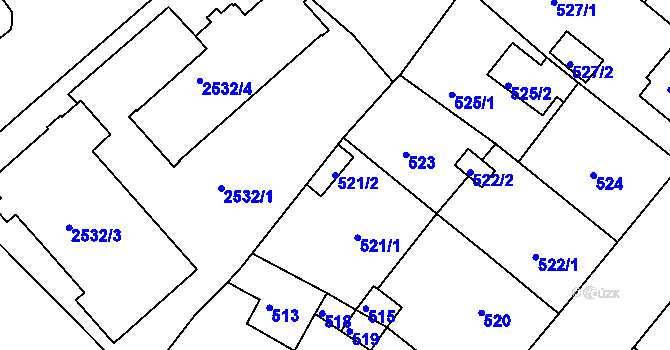 Parcela st. 521/2 v KÚ Sobědruhy, Katastrální mapa