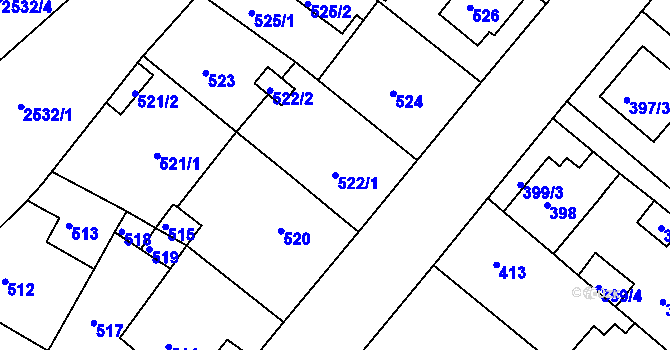 Parcela st. 522/1 v KÚ Sobědruhy, Katastrální mapa