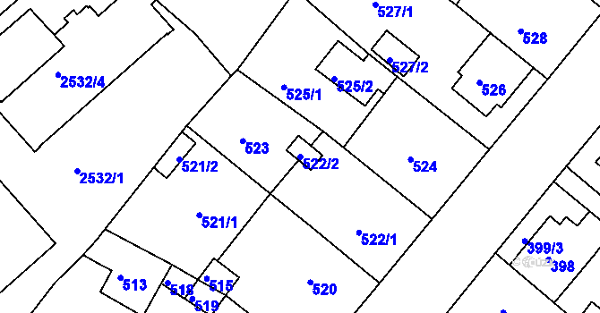 Parcela st. 522/2 v KÚ Sobědruhy, Katastrální mapa