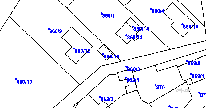 Parcela st. 860/16 v KÚ Sobědruhy, Katastrální mapa