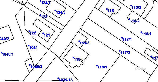 Parcela st. 119/2 v KÚ Sobědruhy, Katastrální mapa
