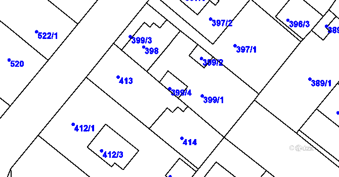 Parcela st. 399/4 v KÚ Sobědruhy, Katastrální mapa