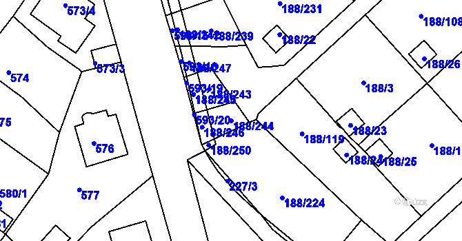 Parcela st. 188/244 v KÚ Sobědruhy, Katastrální mapa