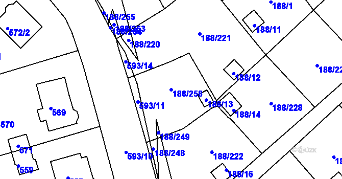 Parcela st. 188/258 v KÚ Sobědruhy, Katastrální mapa