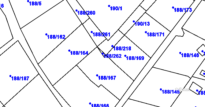 Parcela st. 188/262 v KÚ Sobědruhy, Katastrální mapa