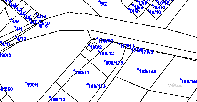Parcela st. 190/12 v KÚ Sobědruhy, Katastrální mapa