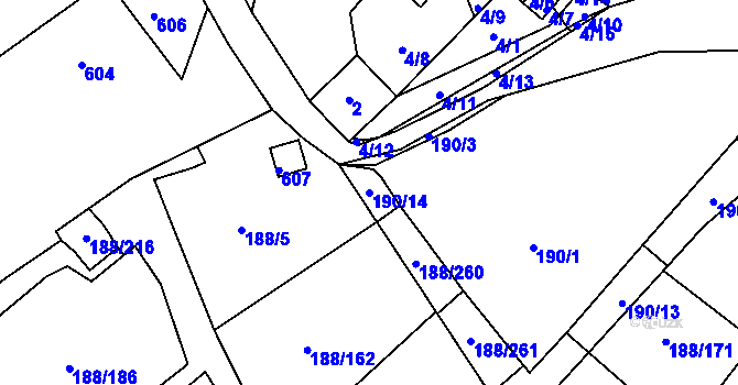 Parcela st. 190/14 v KÚ Sobědruhy, Katastrální mapa