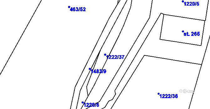 Parcela st. 1222/37 v KÚ Soběhrdy, Katastrální mapa