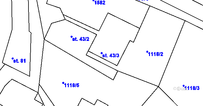 Parcela st. 43/3 v KÚ Soběhrdy, Katastrální mapa