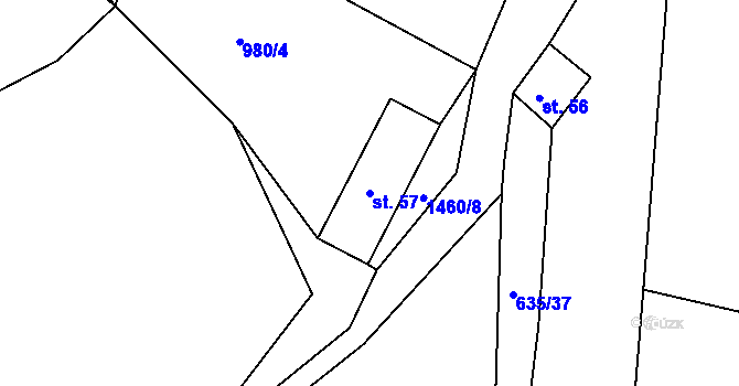 Parcela st. 57 v KÚ Soběhrdy, Katastrální mapa