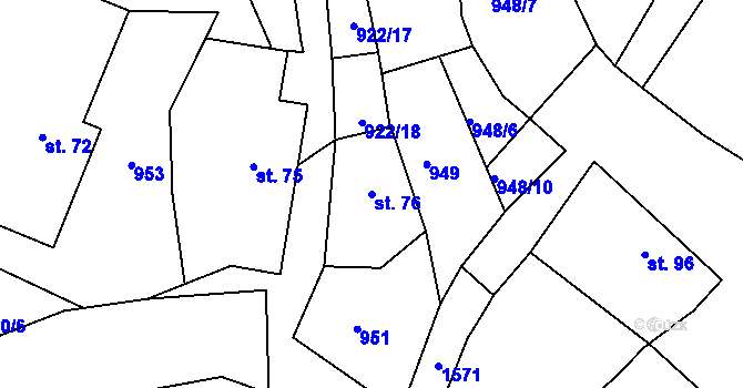 Parcela st. 76 v KÚ Soběhrdy, Katastrální mapa