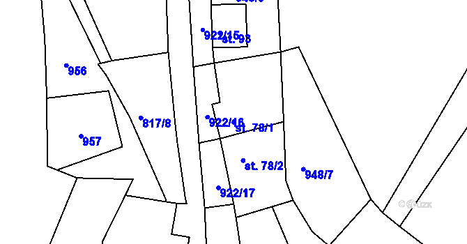 Parcela st. 78/1 v KÚ Soběhrdy, Katastrální mapa