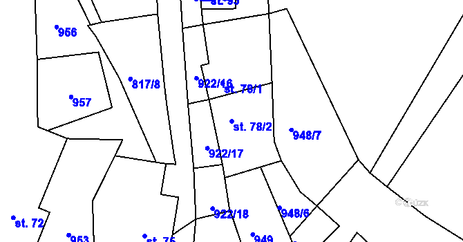 Parcela st. 78/2 v KÚ Soběhrdy, Katastrální mapa