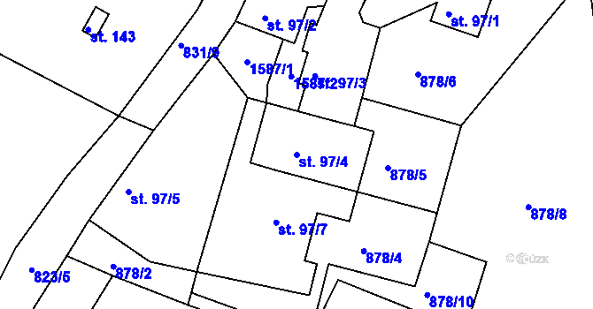 Parcela st. 97/4 v KÚ Soběhrdy, Katastrální mapa