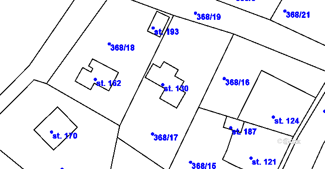 Parcela st. 130 v KÚ Soběhrdy, Katastrální mapa