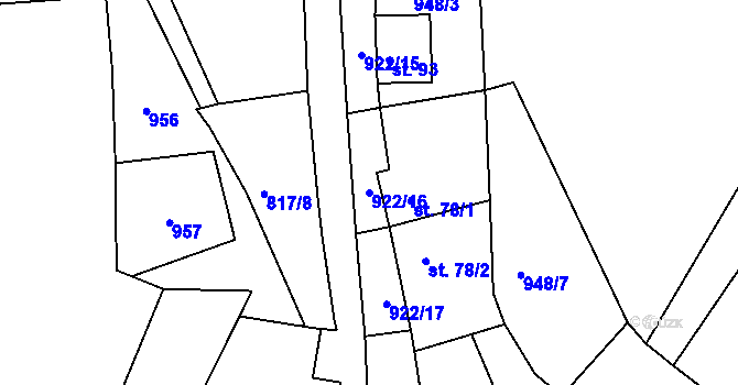 Parcela st. 922/16 v KÚ Soběhrdy, Katastrální mapa