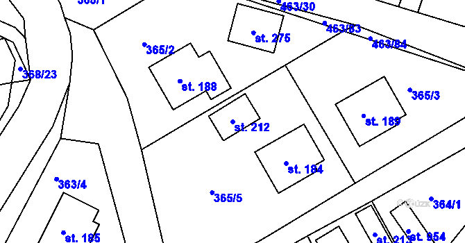 Parcela st. 212 v KÚ Soběhrdy, Katastrální mapa