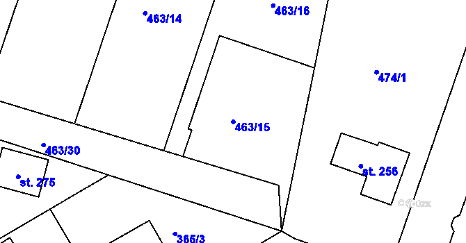 Parcela st. 463/15 v KÚ Soběhrdy, Katastrální mapa