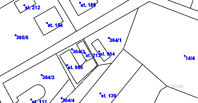 Parcela st. 954 v KÚ Soběhrdy, Katastrální mapa