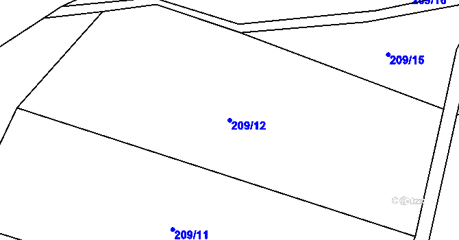 Parcela st. 209/12 v KÚ Soběhrdy, Katastrální mapa