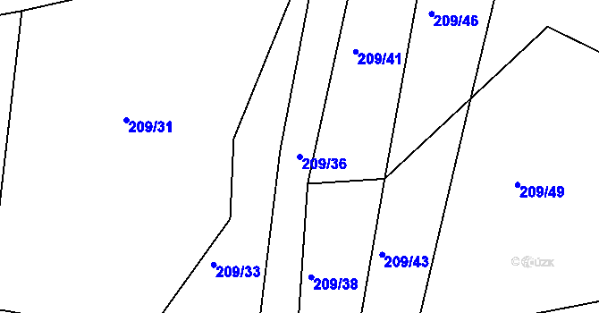 Parcela st. 209/36 v KÚ Soběhrdy, Katastrální mapa