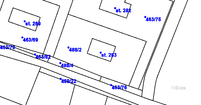 Parcela st. 283 v KÚ Soběhrdy, Katastrální mapa
