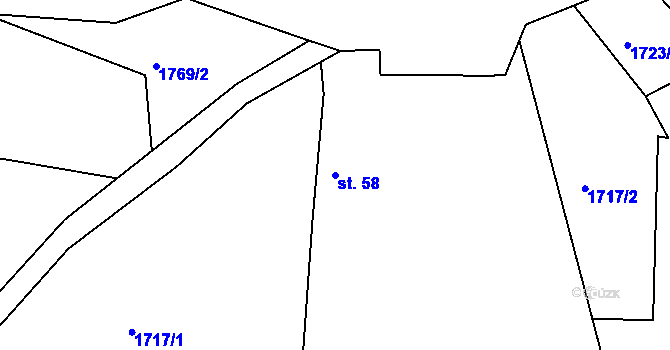 Parcela st. 58 v KÚ Žíňany, Katastrální mapa