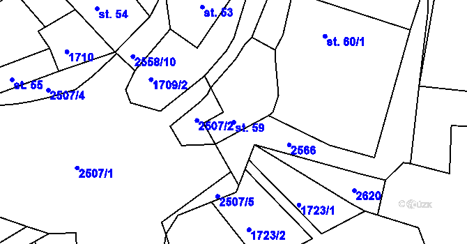 Parcela st. 59 v KÚ Žíňany, Katastrální mapa