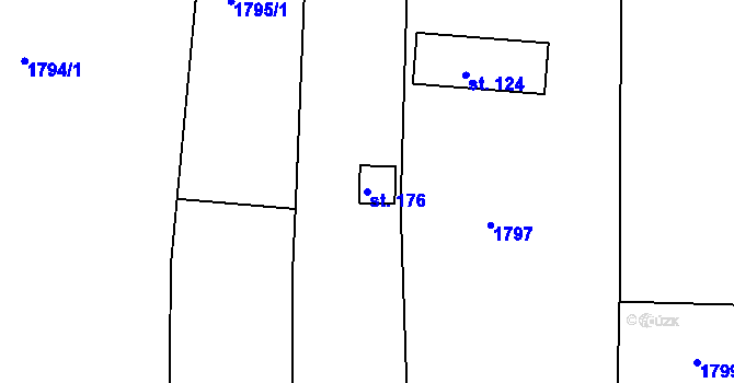 Parcela st. 176 v KÚ Žíňany, Katastrální mapa