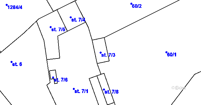 Parcela st. 7/3 v KÚ Soběchleby u Podbořan, Katastrální mapa