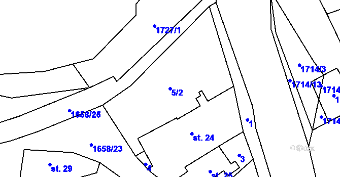 Parcela st. 5/2 v KÚ Soběchleby u Podbořan, Katastrální mapa