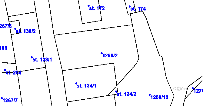 Parcela st. 1268/2 v KÚ Soběchleby u Podbořan, Katastrální mapa