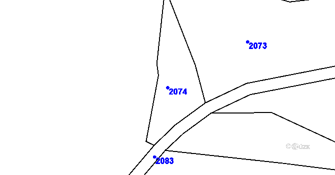 Parcela st. 2074 v KÚ Soběchleby u Podbořan, Katastrální mapa