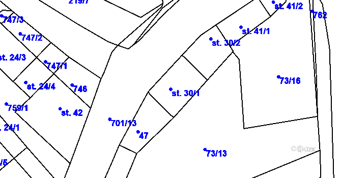 Parcela st. 30/1 v KÚ Soběchleby u Krupky, Katastrální mapa
