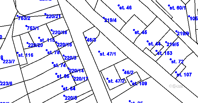 Parcela st. 47/1 v KÚ Soběchleby u Krupky, Katastrální mapa