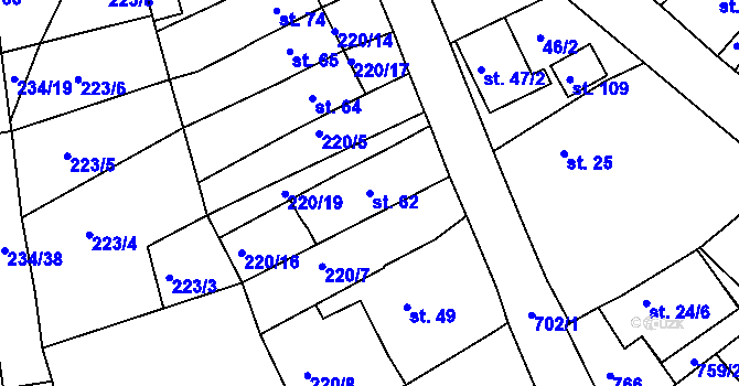 Parcela st. 62 v KÚ Soběchleby u Krupky, Katastrální mapa
