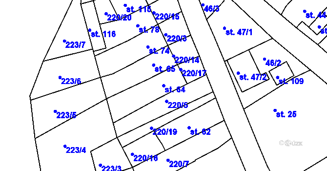 Parcela st. 64 v KÚ Soběchleby u Krupky, Katastrální mapa