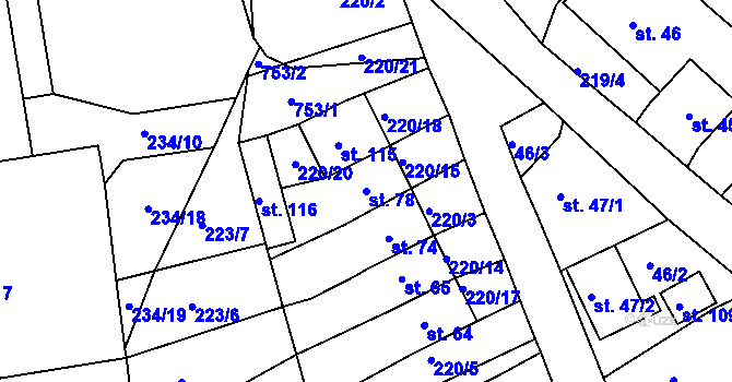 Parcela st. 78 v KÚ Soběchleby u Krupky, Katastrální mapa