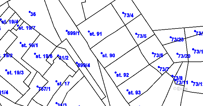 Parcela st. 90 v KÚ Soběchleby u Krupky, Katastrální mapa