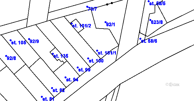 Parcela st. 101/1 v KÚ Soběchleby u Krupky, Katastrální mapa
