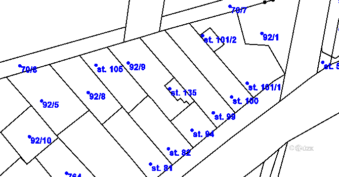 Parcela st. 135 v KÚ Soběchleby u Krupky, Katastrální mapa