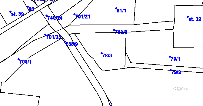 Parcela st. 78/3 v KÚ Soběchleby u Krupky, Katastrální mapa