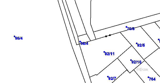 Parcela st. 98/4 v KÚ Soběchleby u Krupky, Katastrální mapa