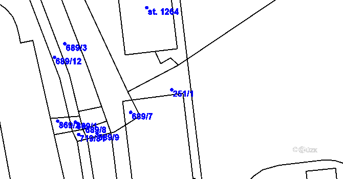 Parcela st. 251/1 v KÚ Soběchleby u Krupky, Katastrální mapa
