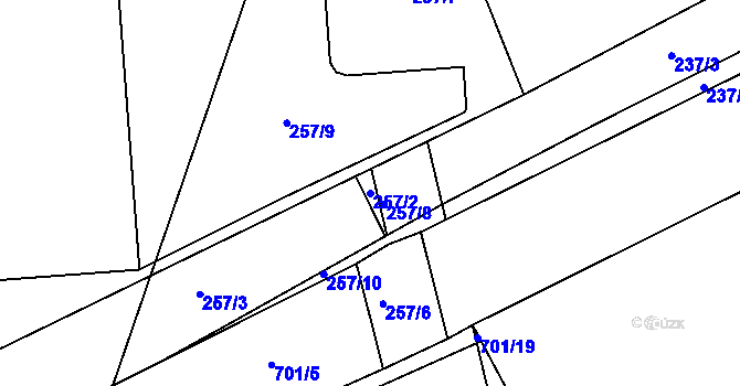 Parcela st. 257/2 v KÚ Soběchleby u Krupky, Katastrální mapa