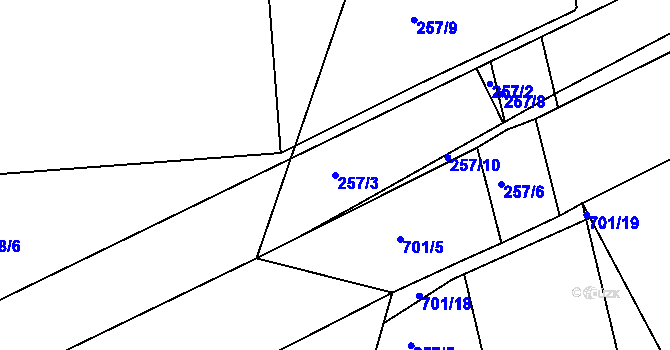 Parcela st. 257/3 v KÚ Soběchleby u Krupky, Katastrální mapa