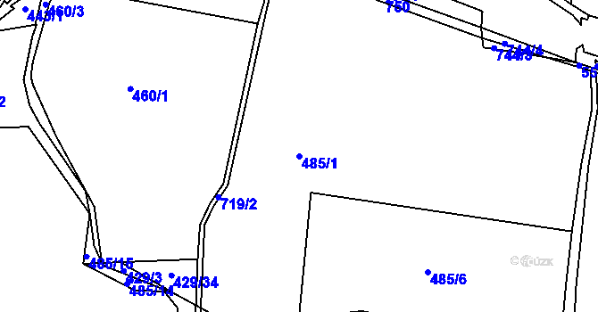 Parcela st. 485/1 v KÚ Soběchleby u Krupky, Katastrální mapa