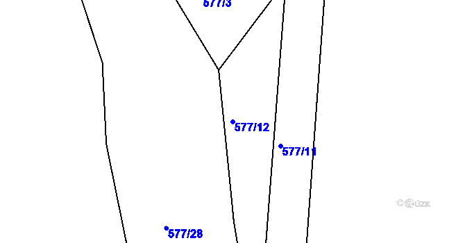 Parcela st. 577/12 v KÚ Soběchleby u Krupky, Katastrální mapa