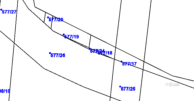 Parcela st. 577/18 v KÚ Soběchleby u Krupky, Katastrální mapa